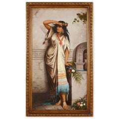 Late 19th Century antique Orientalist oil painting of a young woman
