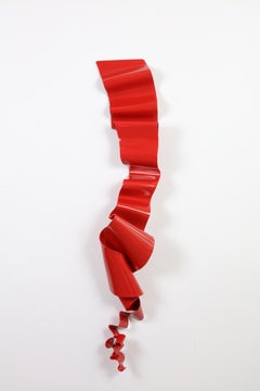 Soul Gate #35 (red metal wall sculpture steel ribbon vertical monochrome minimal