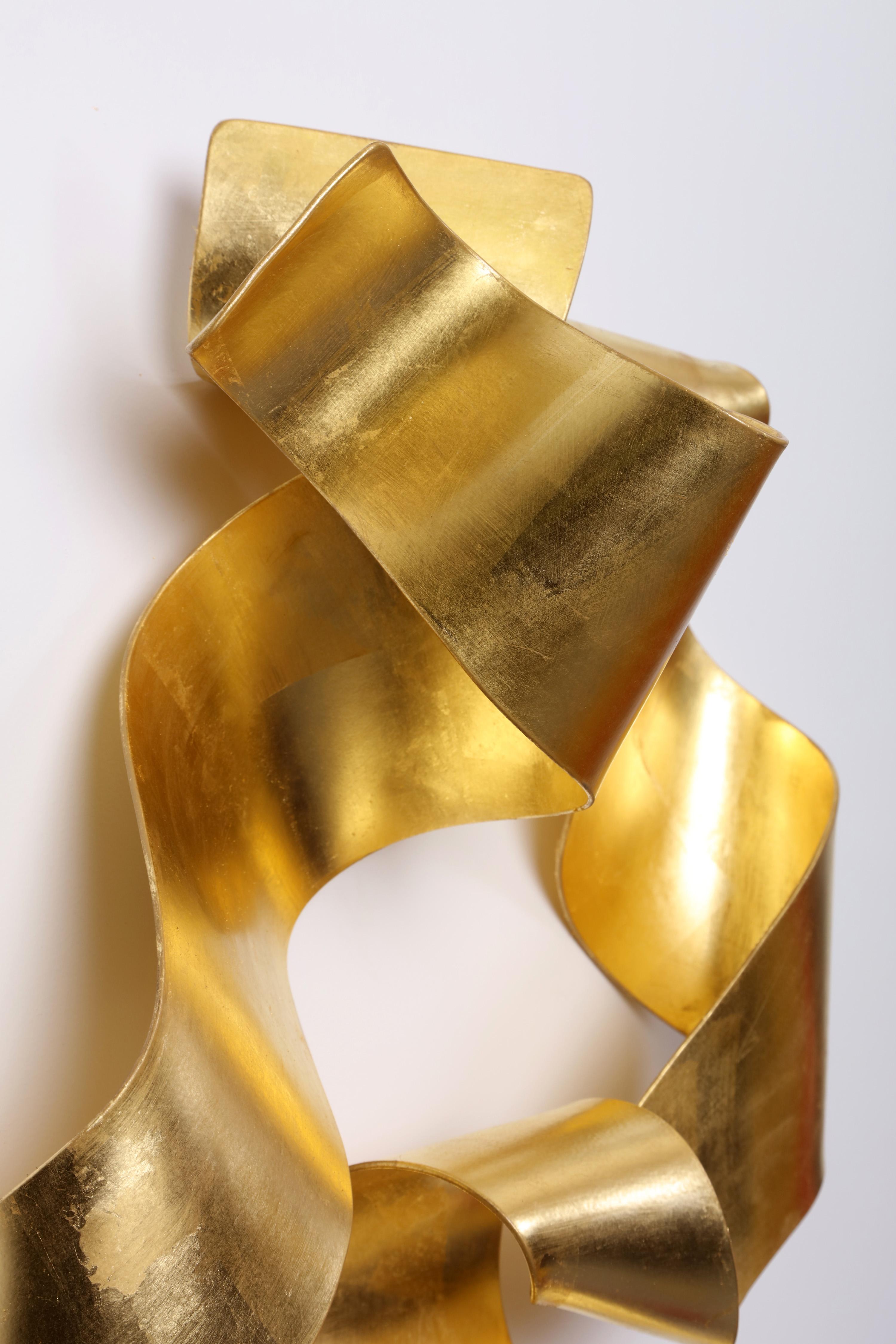 Soul Gate Eldorado - contemporary, ribbon, 24K gold, steel, wall sculpture For Sale 3