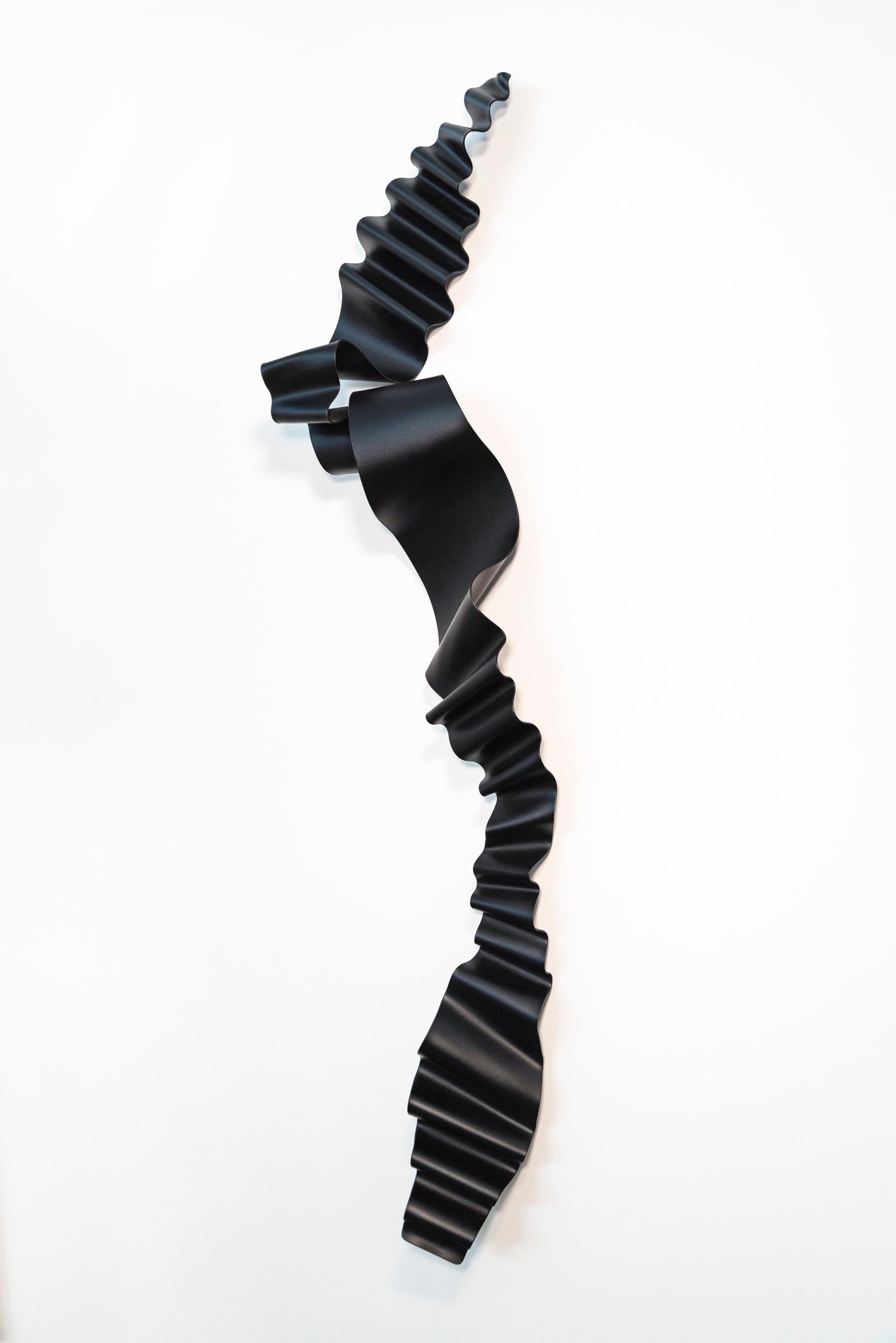 Sword of No Sword 1 - black, ribbon, powder coated steel, wall sculpture For Sale 1