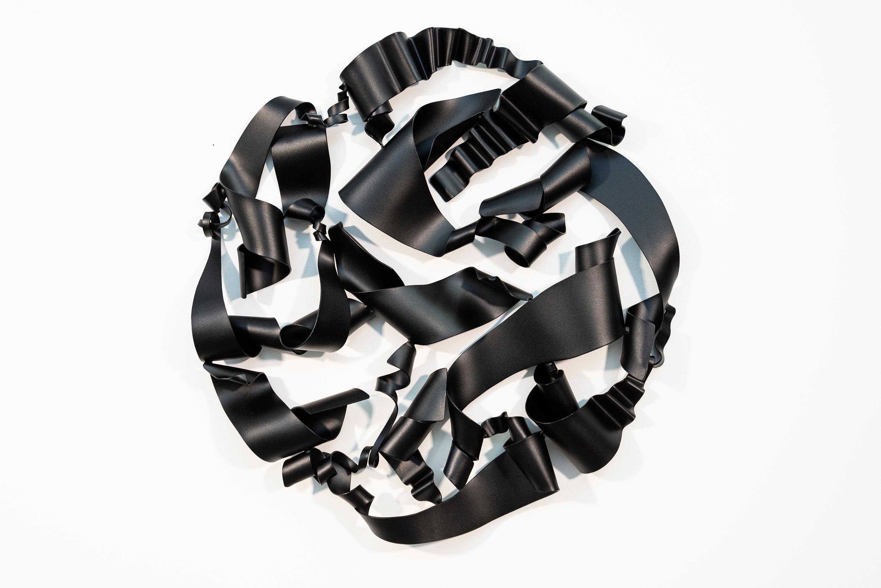 Sword of No Sword 6 - black, abstract, powder coated steel, wall sculpture - Sculpture by Stefan Duerst