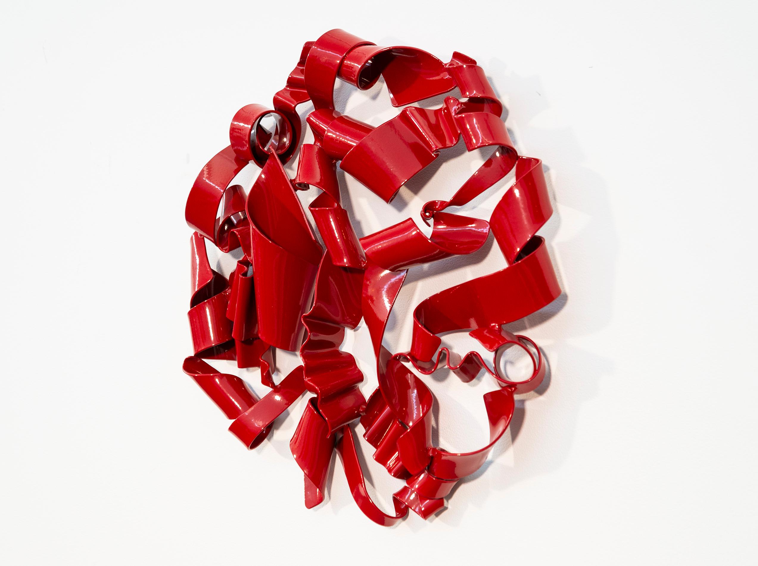 Tabula Rasa 1 - red, contemporary, abstract, powder coated steel, wall sculpture - Sculpture by Stefan Duerst