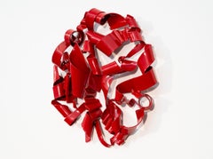 Tabula Rasa 1 - red, contemporary, abstract, powder coated steel, wall sculpture