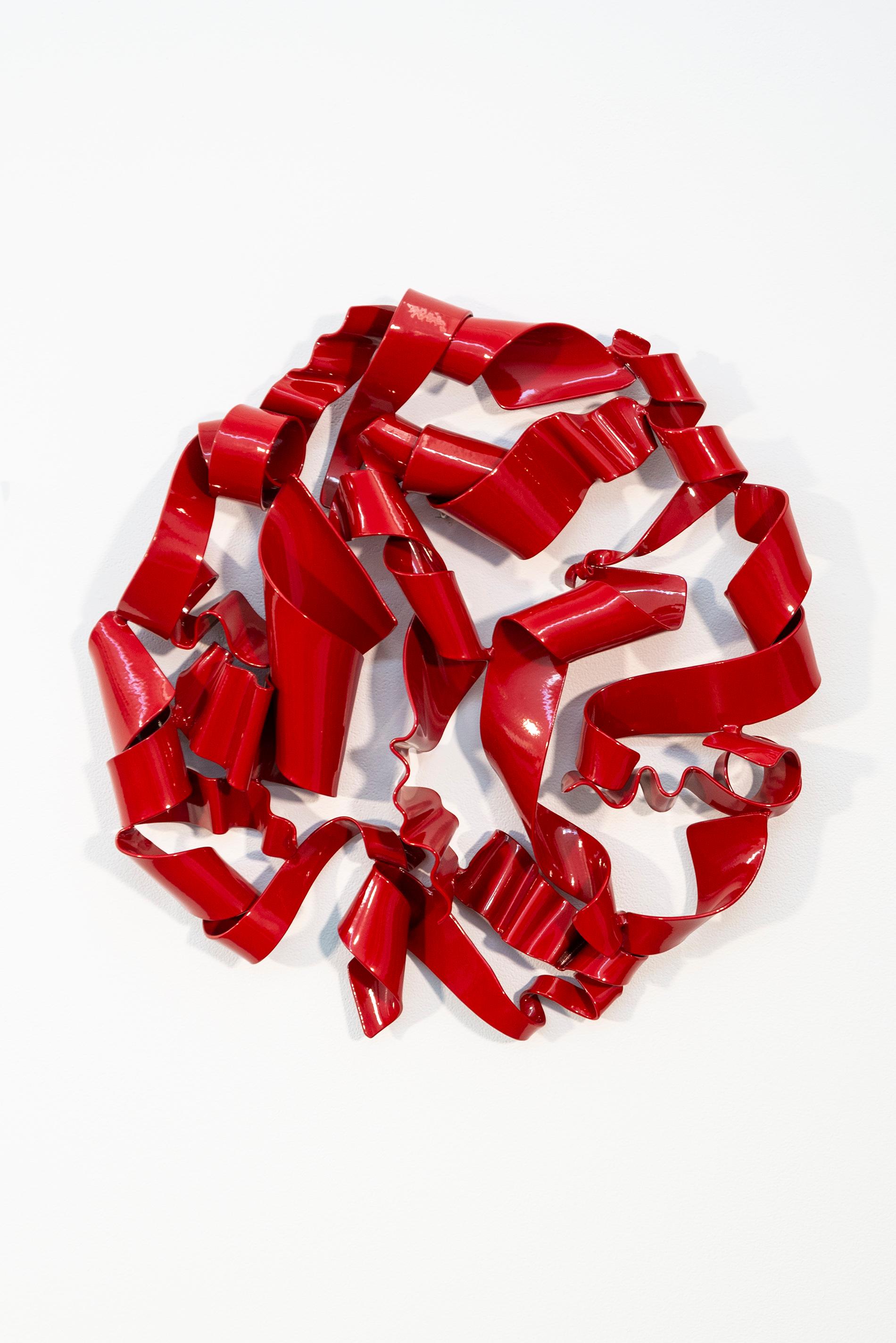 Stefan Duerst Abstract Sculpture - Tabula Rasa 1 - red, contemporary, abstract, powder coated steel, wall sculpture