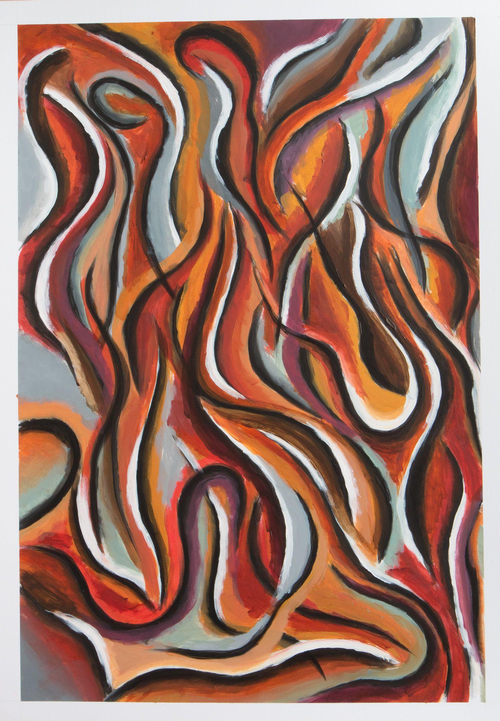 Earth spirits -6, Painting, Acrylic on Paper - Brown Abstract Painting by Stefan Fierros