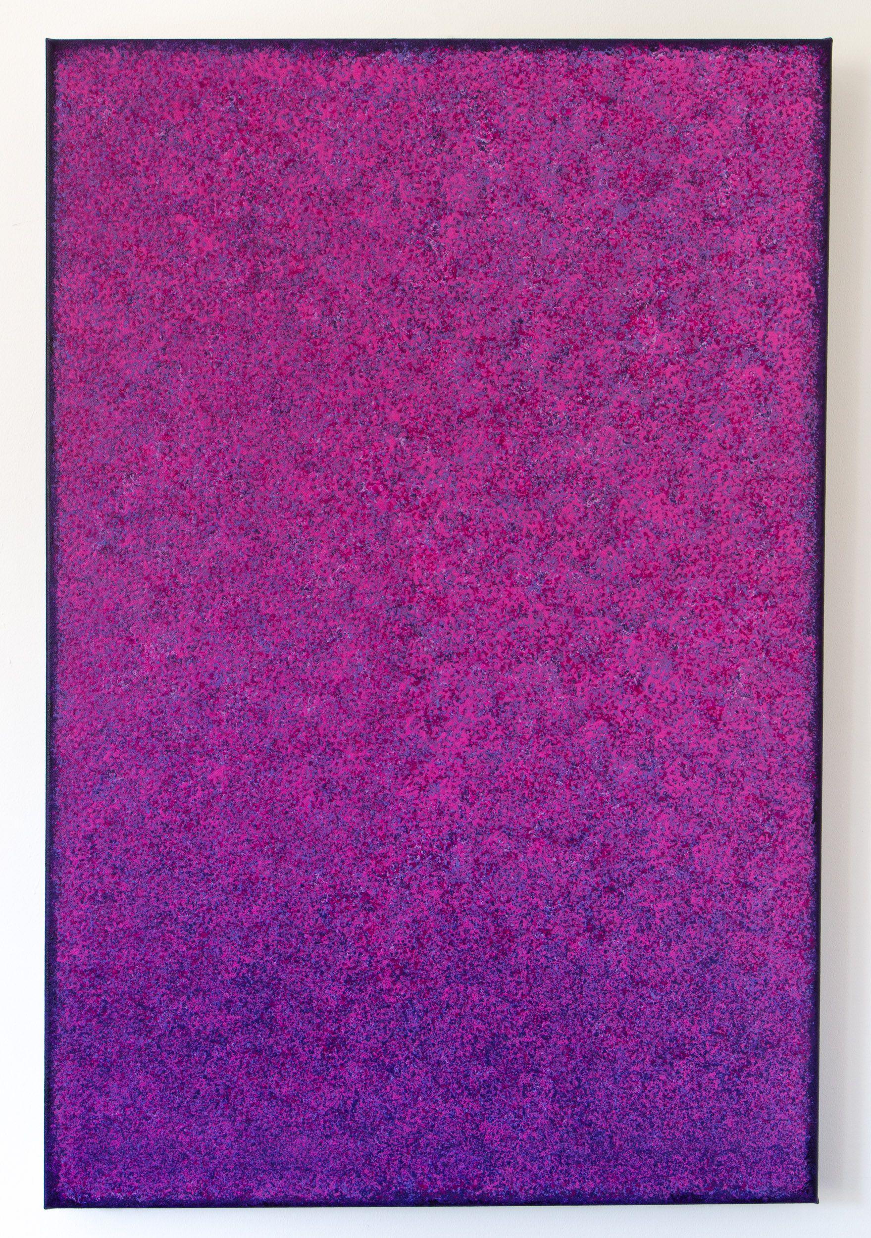 This abstract artwork is a vibrant work with endless texture and speckles across the canvas in different shades and hues of deep magenta and deep violet Made on multiple layers which allow the under painted ones to show through with different