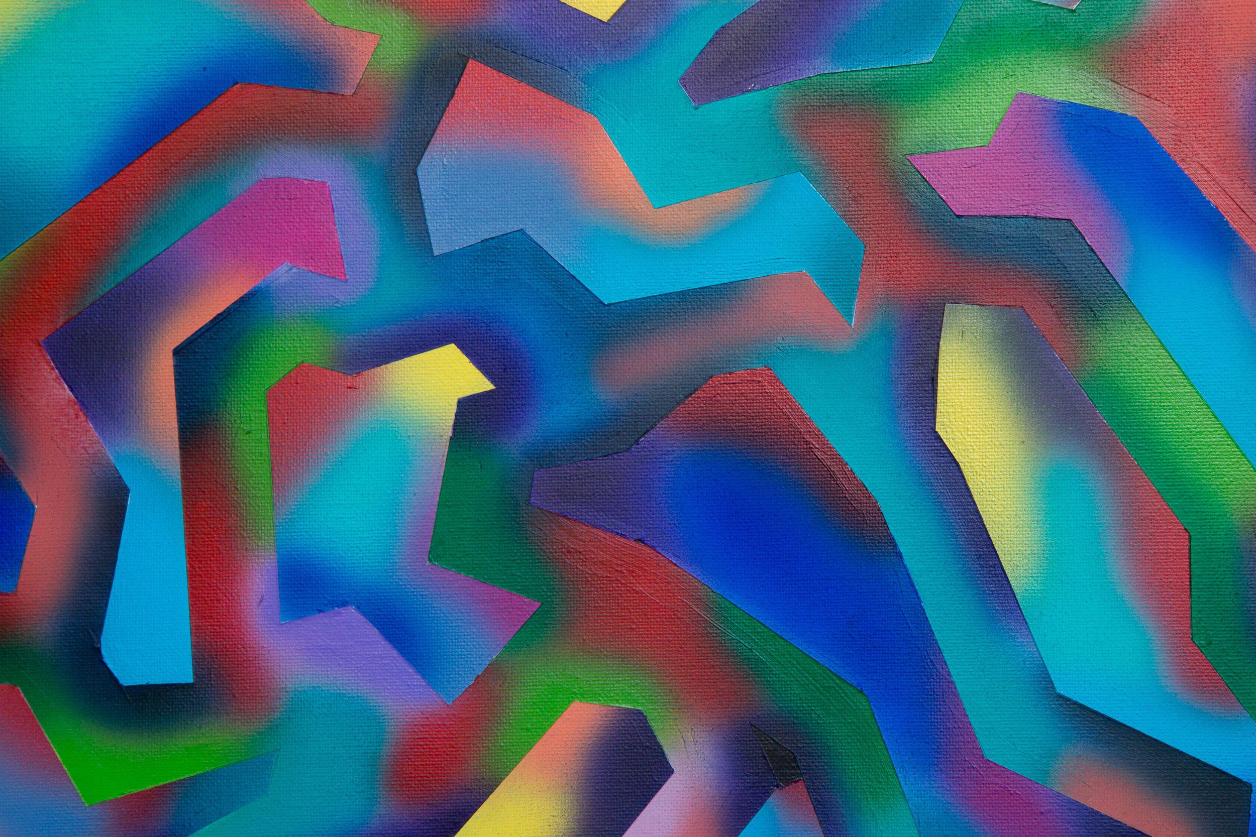 Prismes  - 2, Peinture, Acrylique sur Toile - Violet Abstract Painting par Stefan Fierros