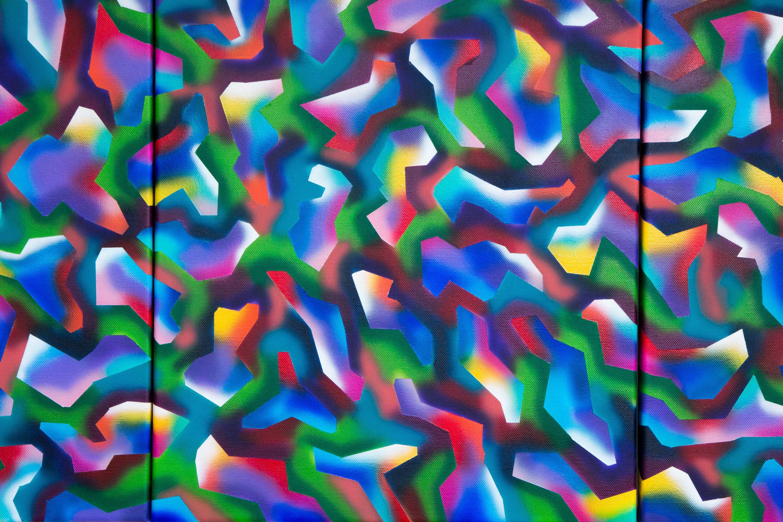 Prismi  - 3, Pittura, Acrilico su tela - Abstract Painting Blu di Stefan Fierros