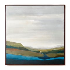 Blue River, grande peinture de paysage contemporaine encadrée de Stefan Gevers