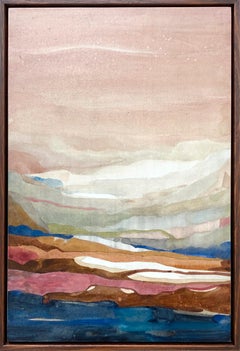 Pink Fields, zeitgenössisches kleines, gerahmtes Landschaftsgemälde von Stefan Gevers