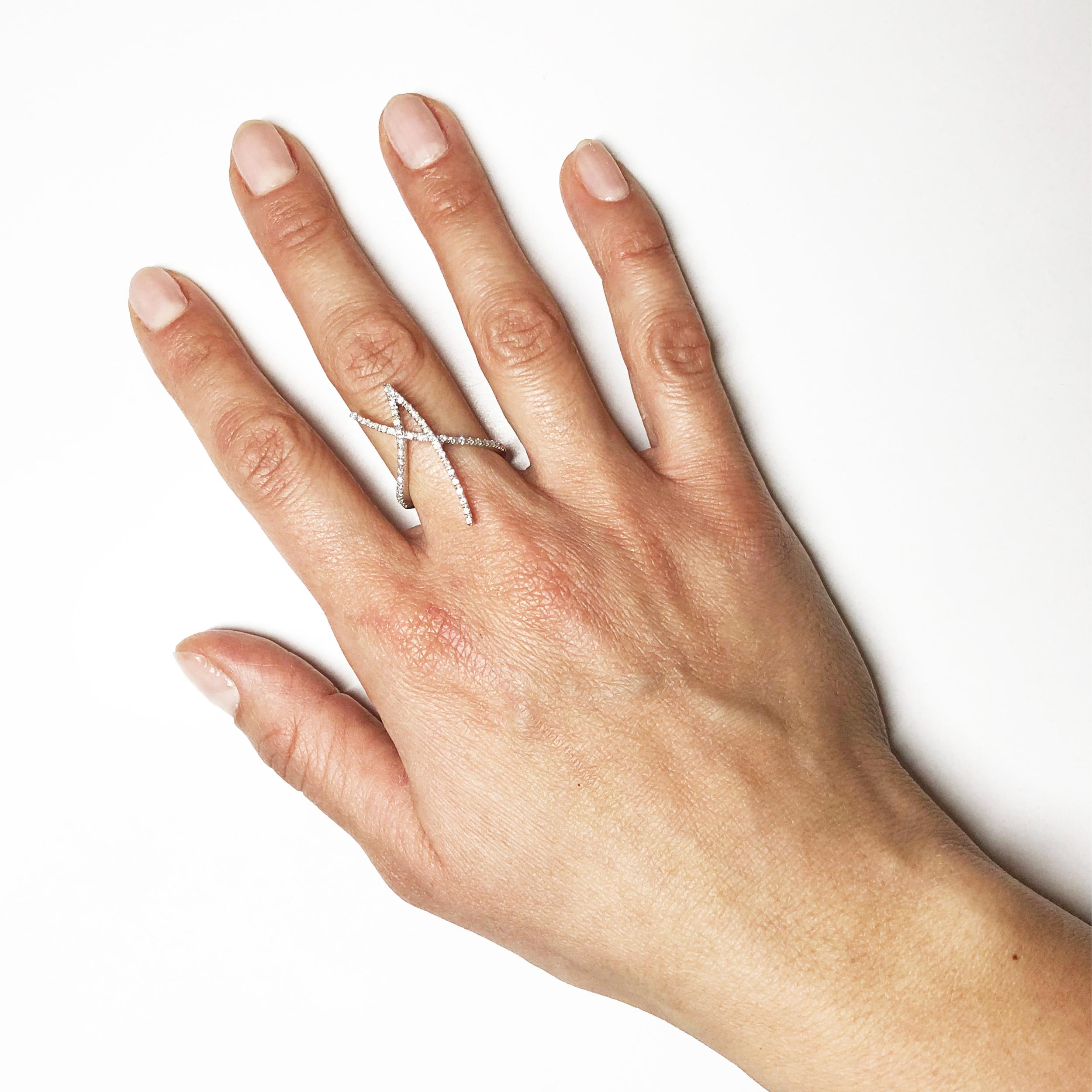 Brilliant Cut 0.35 Carat Diamond set in 18Kt White Gold Stefan Hafner Art Nouveau Style Ring For Sale