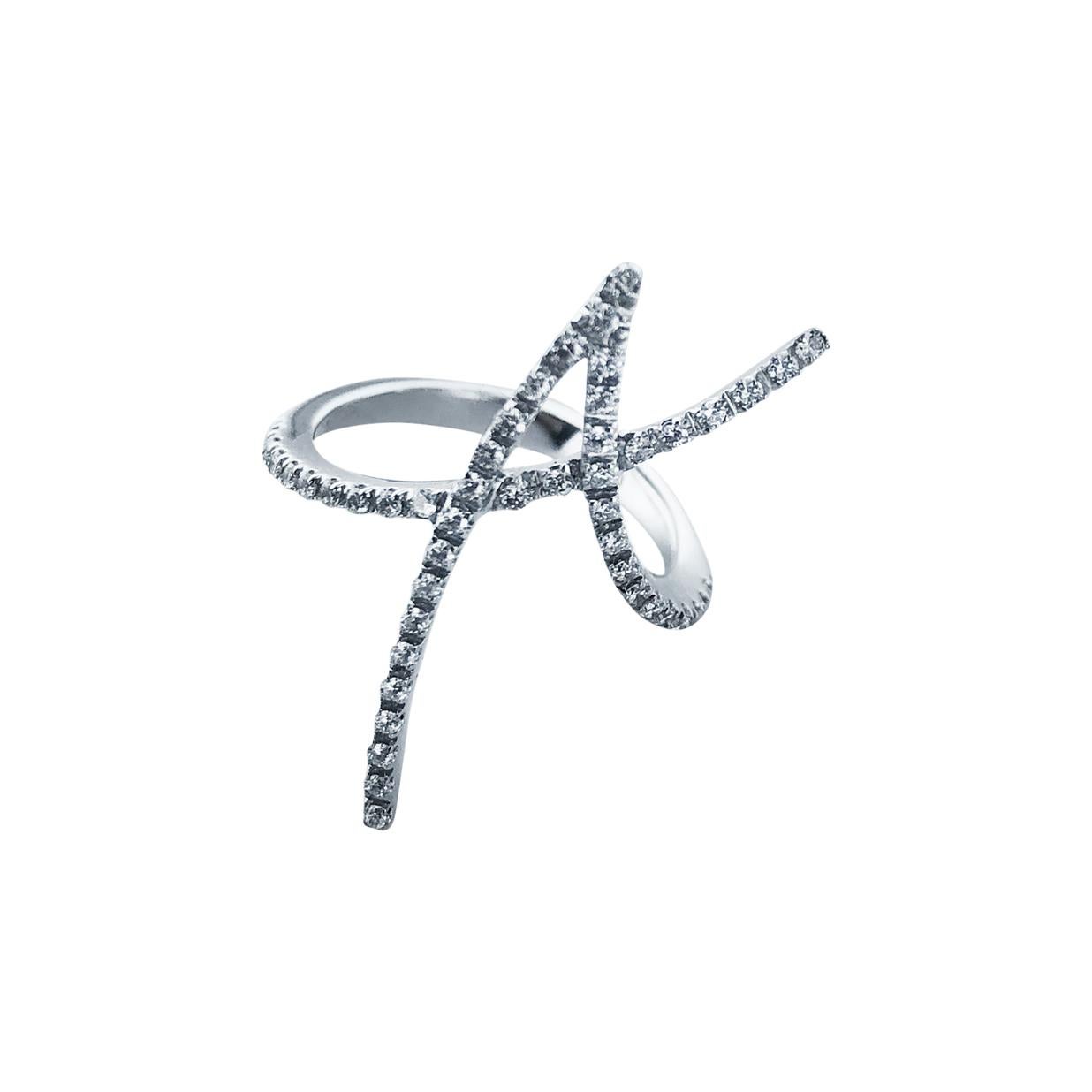 0.35 Carat Diamond set in 18Kt White Gold Stefan Hafner Art Nouveau Style Ring For Sale