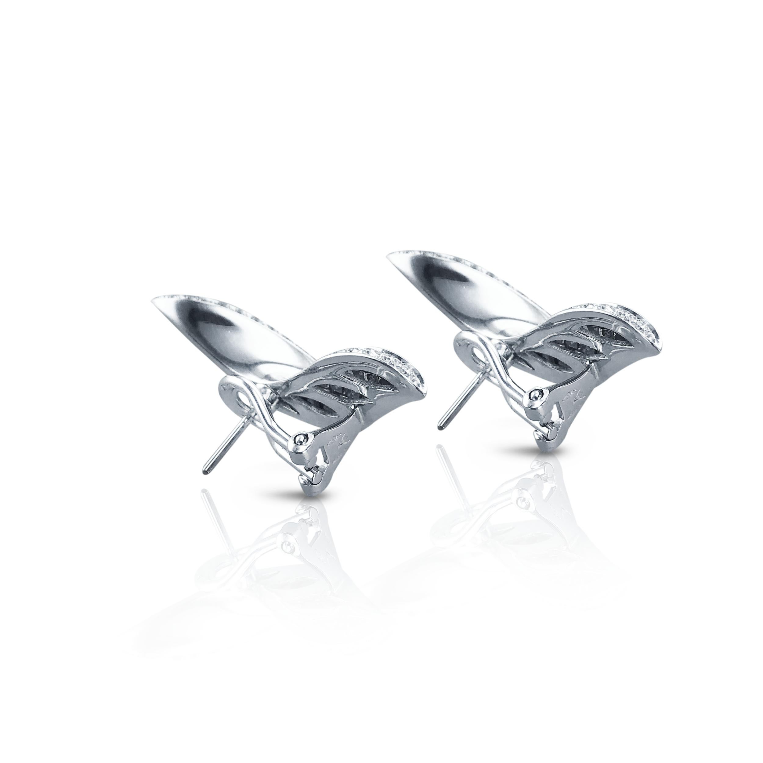 These Stefan Hafner 1.60 Carat Diamond stud earrings are uniquely designed with a twist adding grandeur to the earrings. 
Set in 18Kt white Gold they are covered in diamonds they sparkle endlessly and can be worn during the day or evening, making a