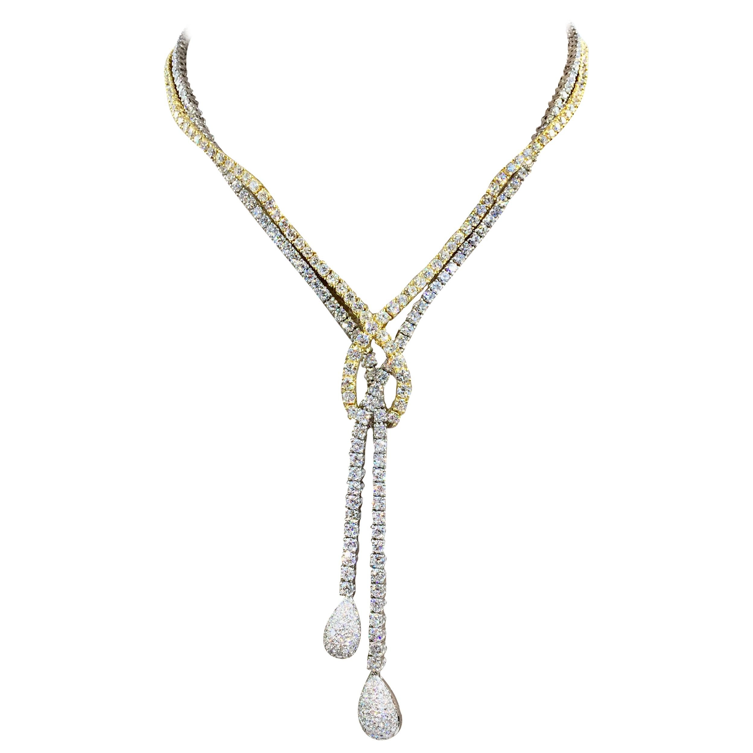 Stefan Hafner 18 Karat Two-Tone 21.52 Diamond Carat Total Weight Lariat Necklace For Sale