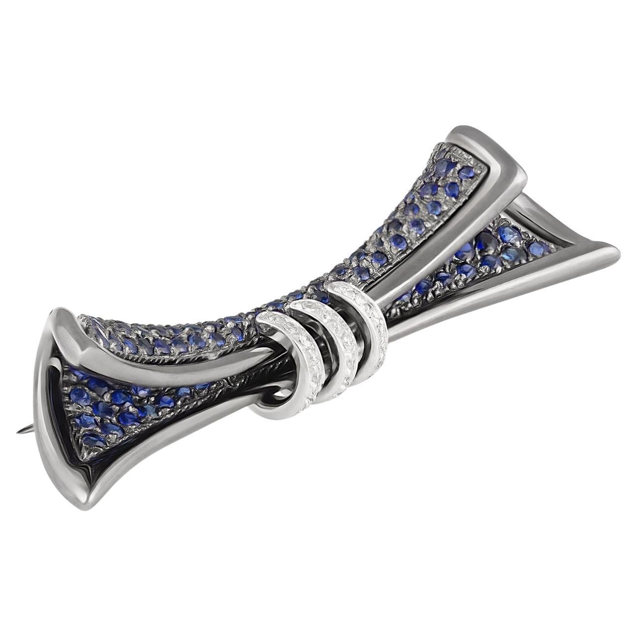 Stefan Hafner Broche en rhodium noir 18K avec diamants et saphirs