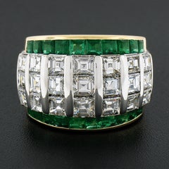 Anillo de oro de 18 quilates Stefan Hafner con diamante cuadrado de talla escalonada y esmeralda de 7,4 ct