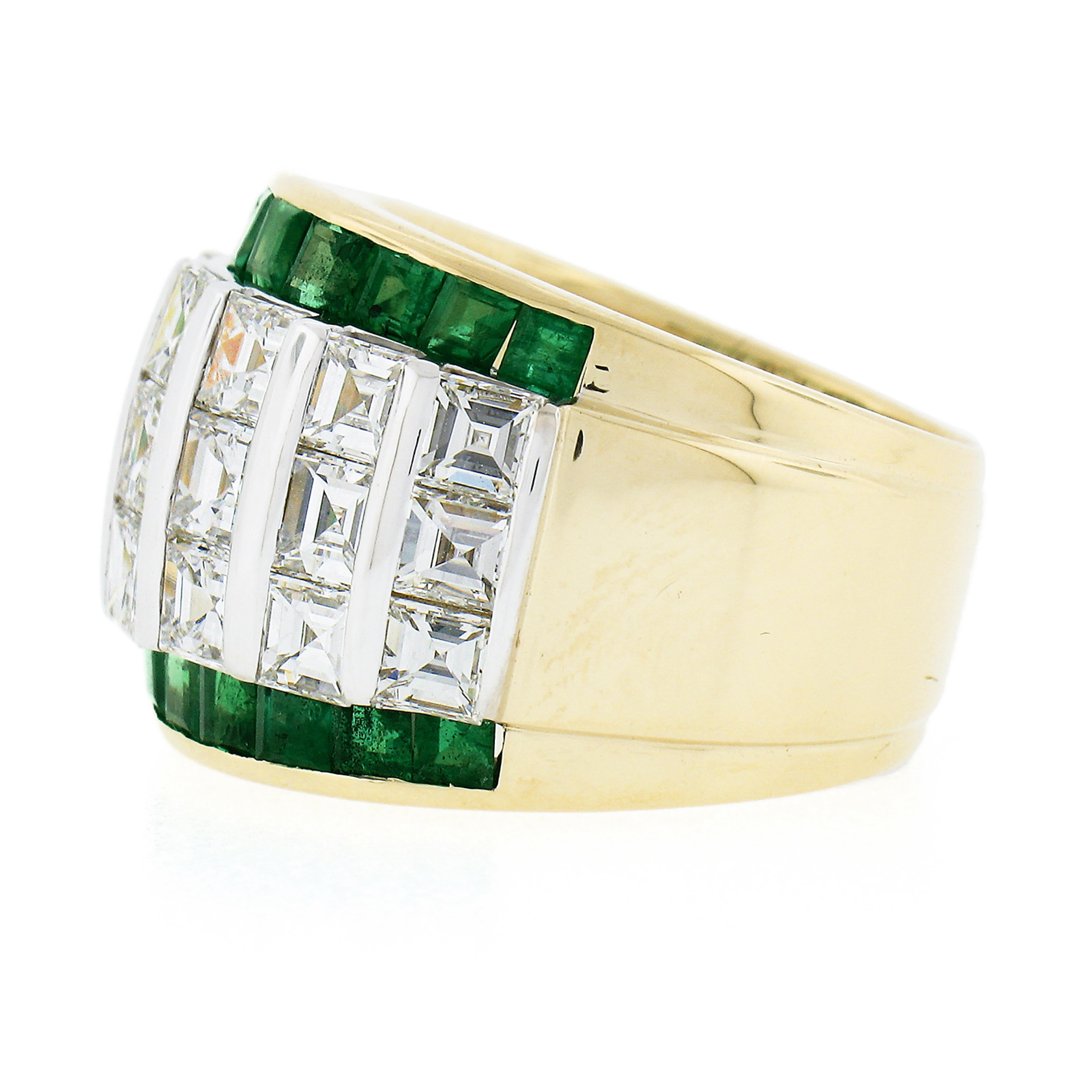 Stefan Hafner 18k Gold 7.4ct Square Step Cut Diamond Emerald Statement Band Ring In Good Condition In Montclair, NJ