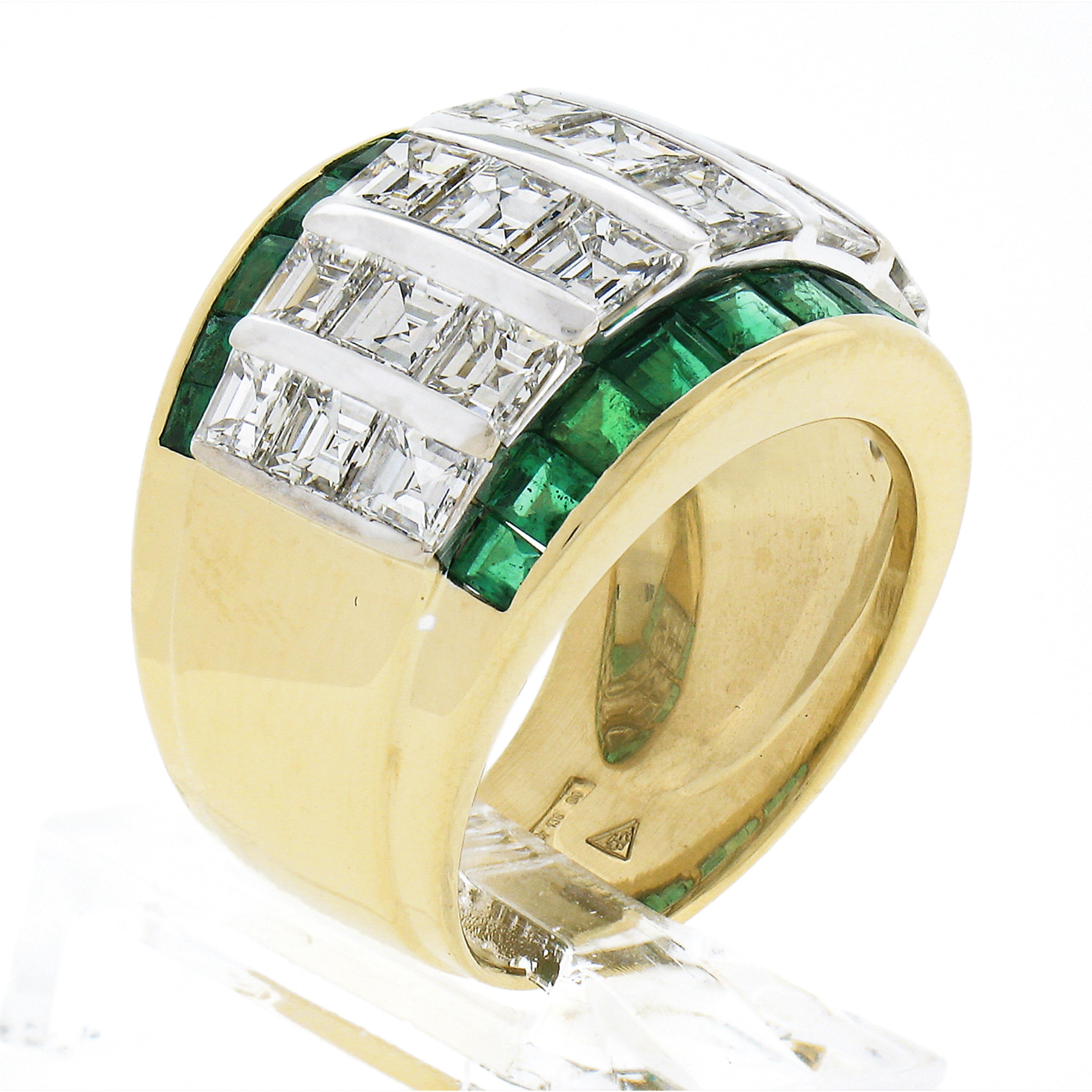 Stefan Hafner 18k Gold 7.4ct Square Step Cut Diamond Emerald Statement Band Ring 2