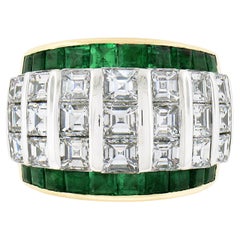 Stefan Hafner 18k Gold 7.4ct Square Step Cut Diamond Emerald Statement Band Ring