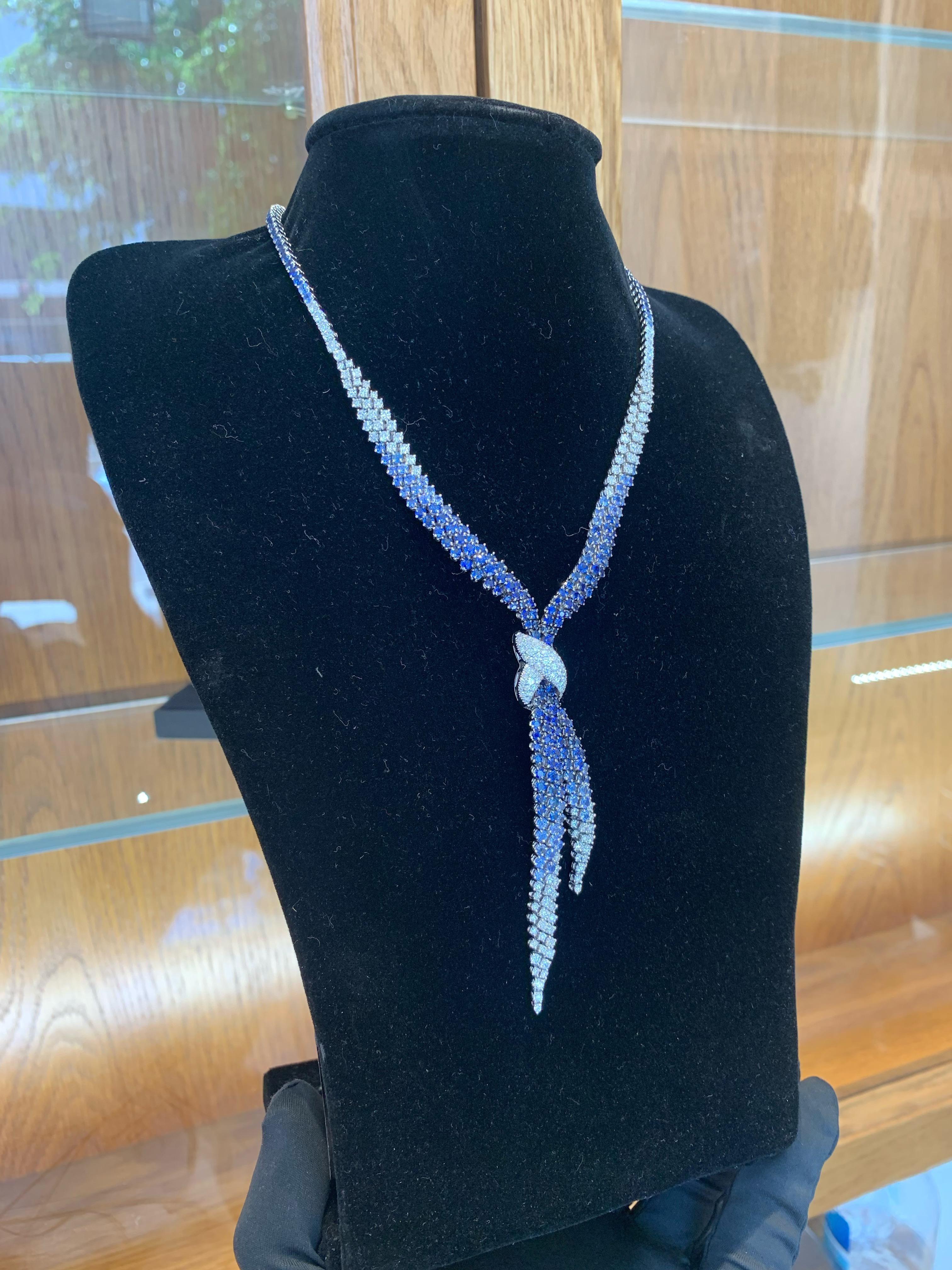 Stefan Hafner 18k Gold Blue Sapphire & Diamond Necklace  For Sale 5