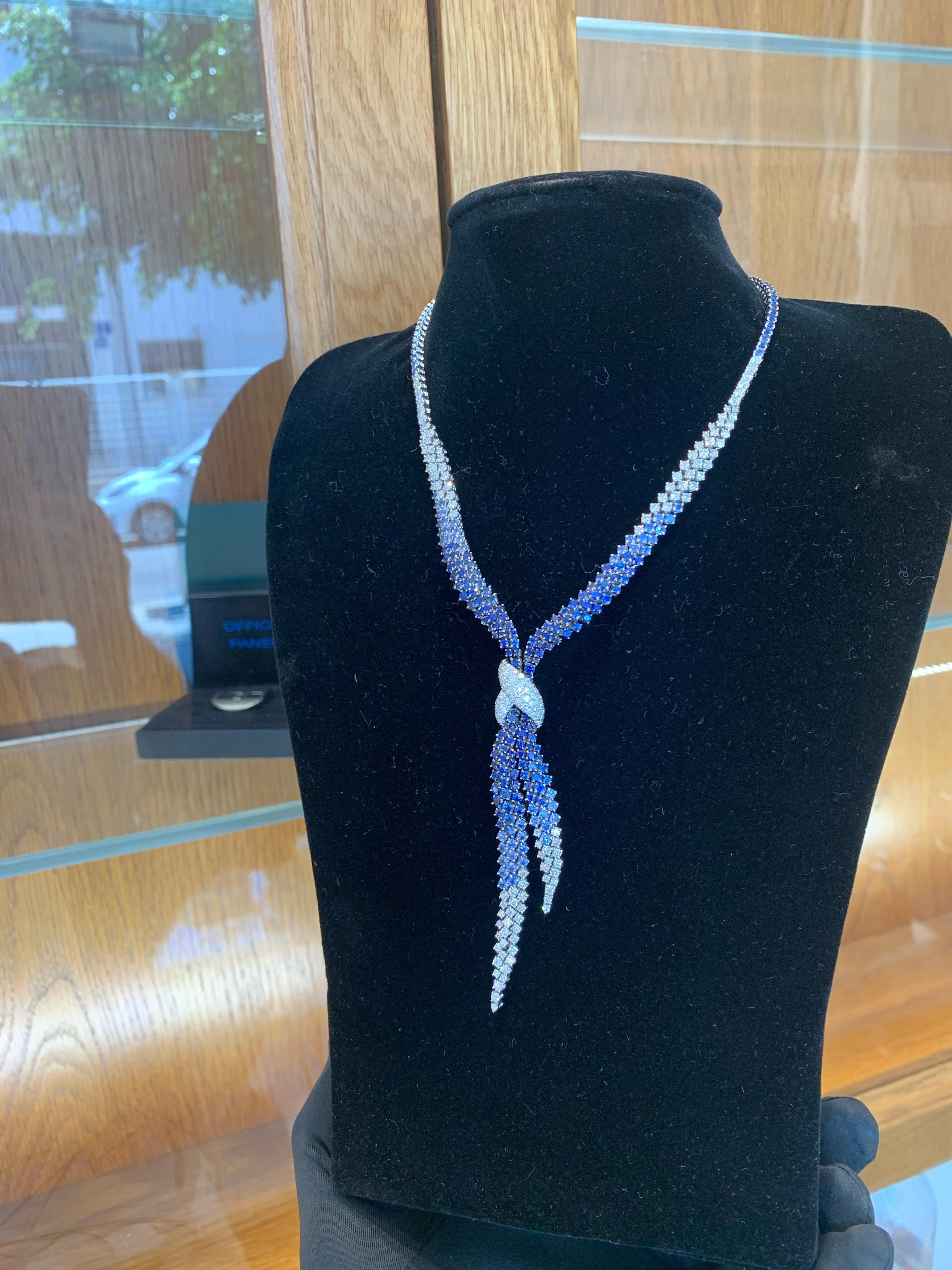 Stefan Hafner 18k Gold Blue Sapphire & Diamond Necklace  For Sale 6