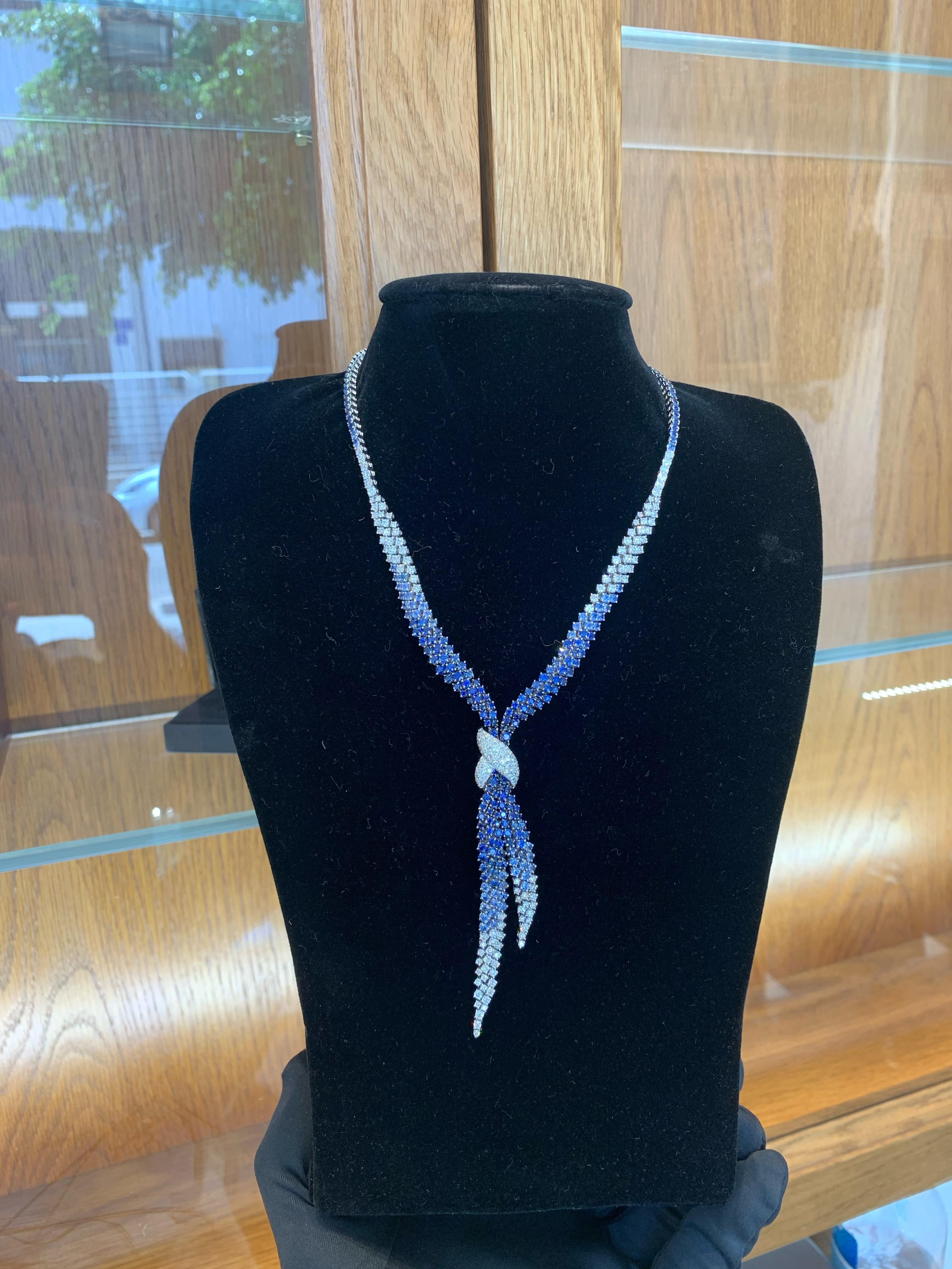Stefan Hafner 18k Gold Blue Sapphire & Diamond Necklace  For Sale 7
