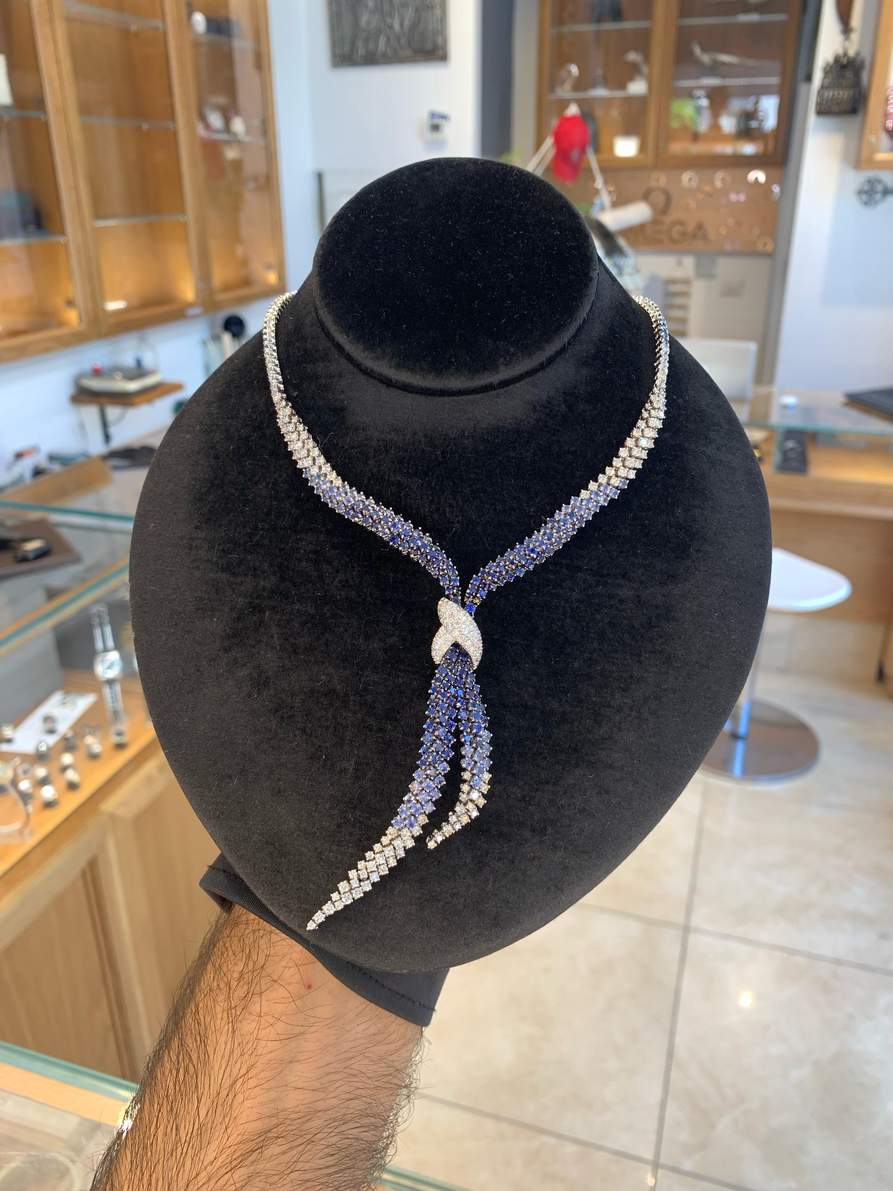 Stefan Hafner 18k Gold Blue Sapphire & Diamond Necklace  For Sale 8