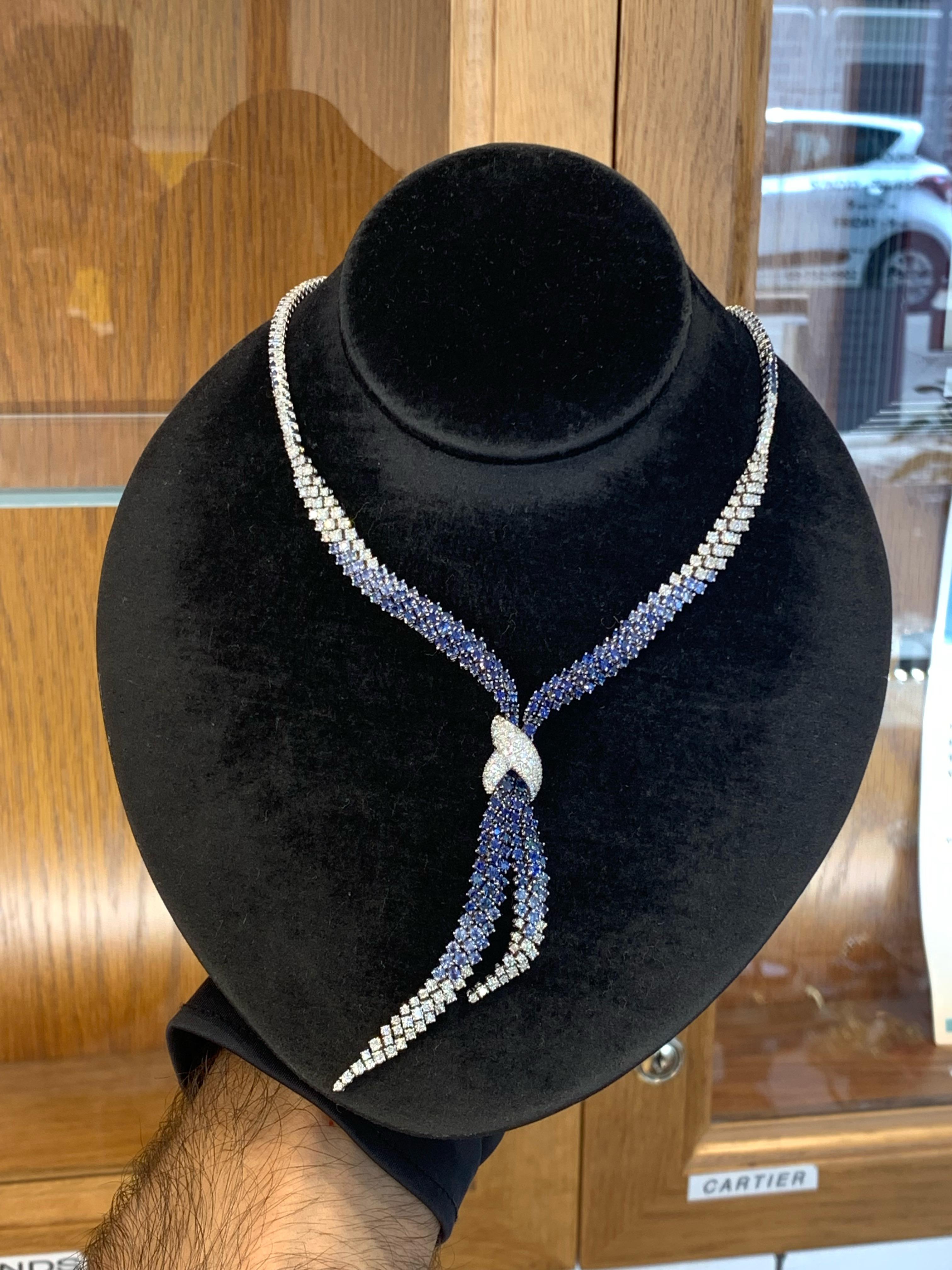 Stefan Hafner 18k Gold Blue Sapphire & Diamond Necklace  For Sale 9