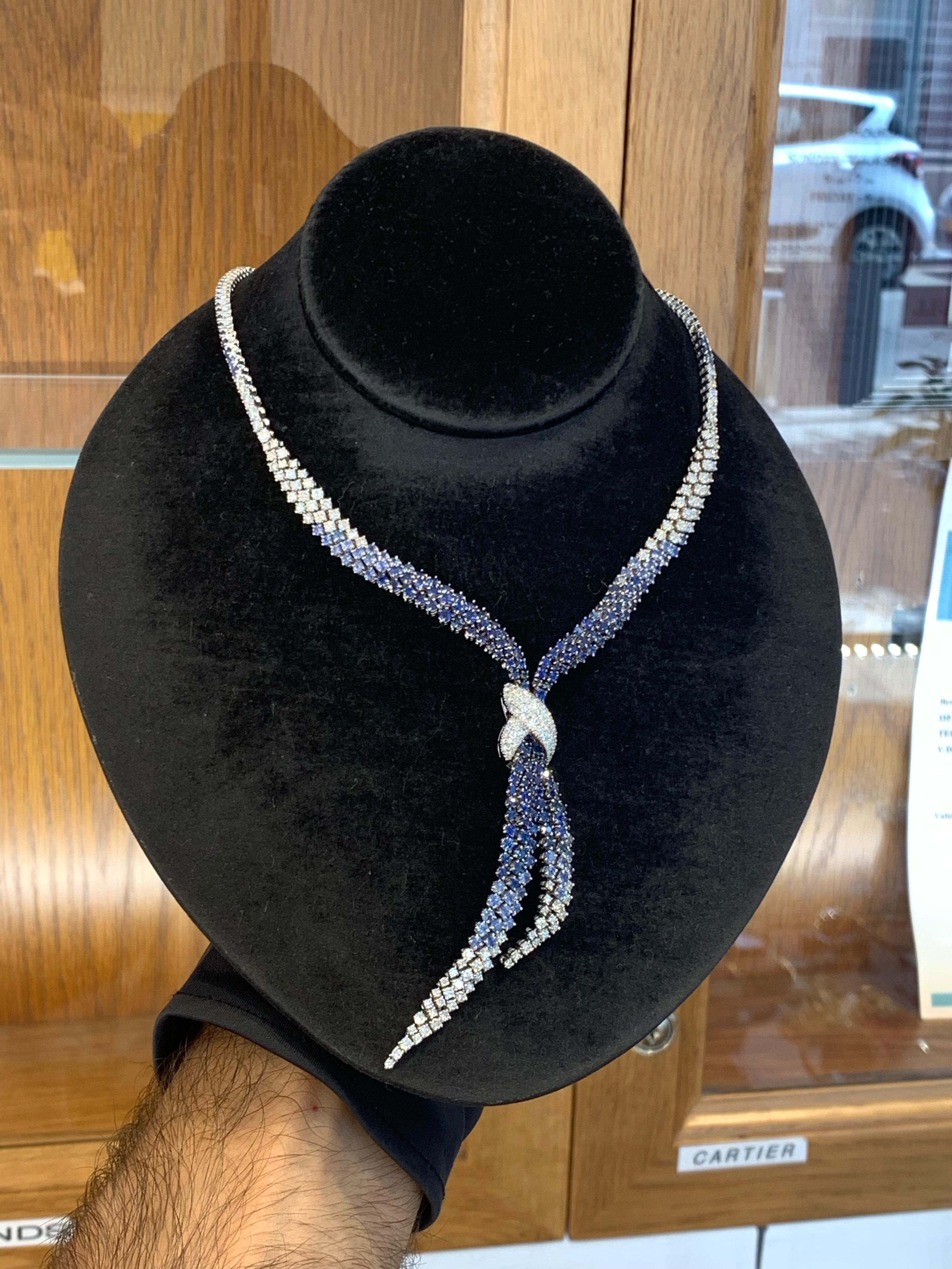Stefan Hafner 18k Gold Blue Sapphire & Diamond Necklace  For Sale 10