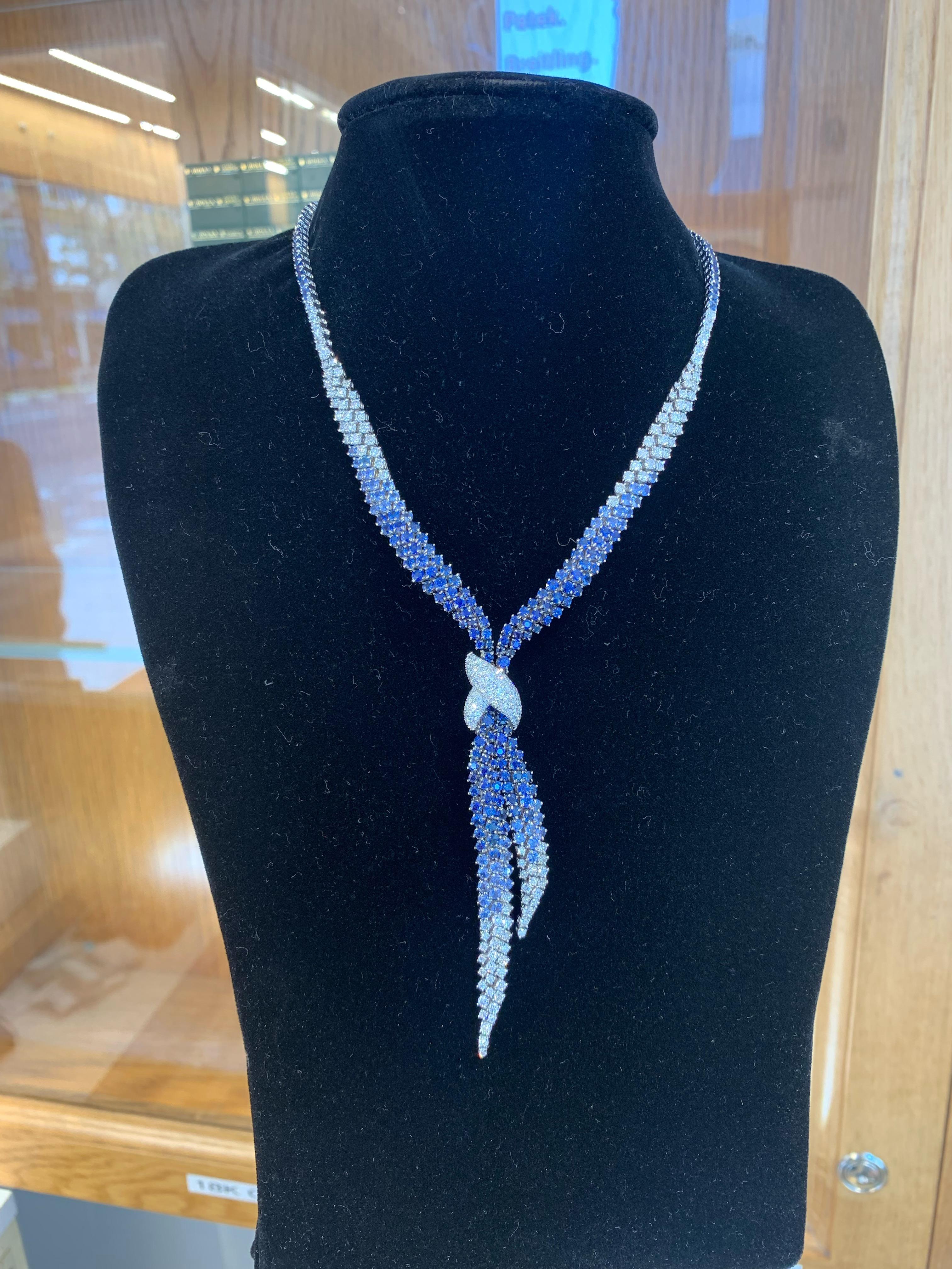 Women's Stefan Hafner 18k Gold Blue Sapphire & Diamond Necklace  For Sale