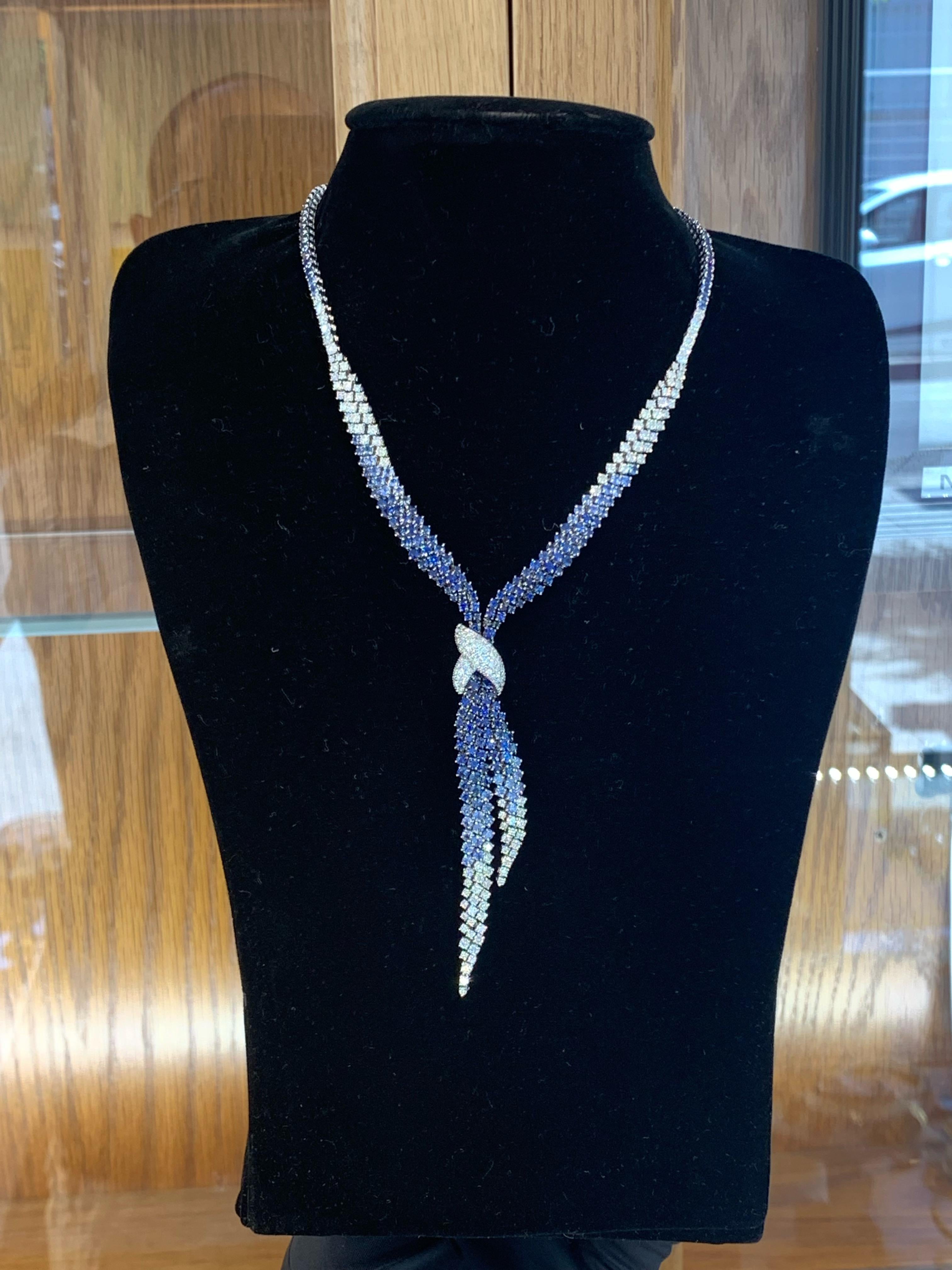 Stefan Hafner 18k Gold Blue Sapphire & Diamond Necklace  For Sale 1