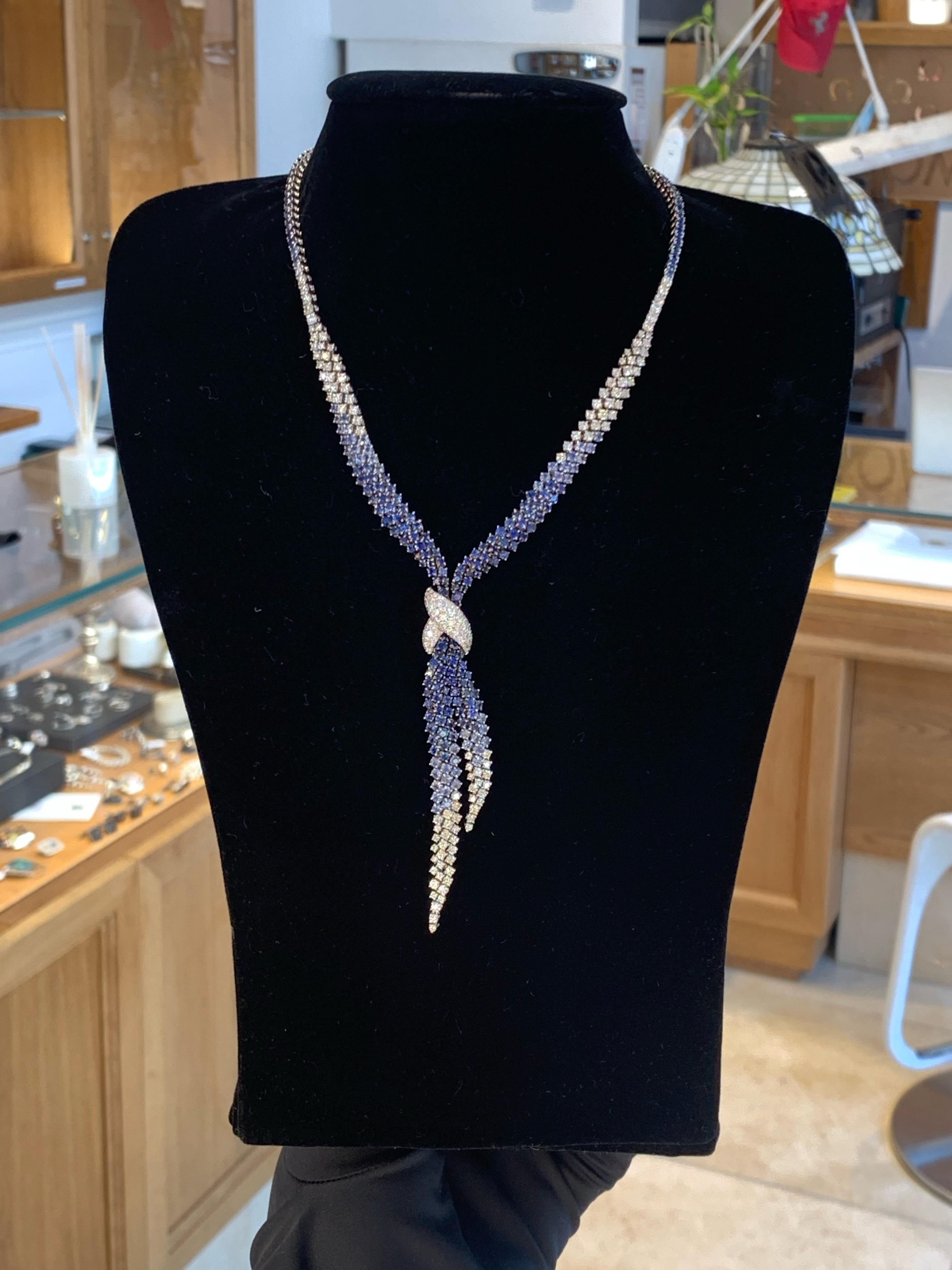 Stefan Hafner 18k Gold Blue Sapphire & Diamond Necklace  For Sale 2