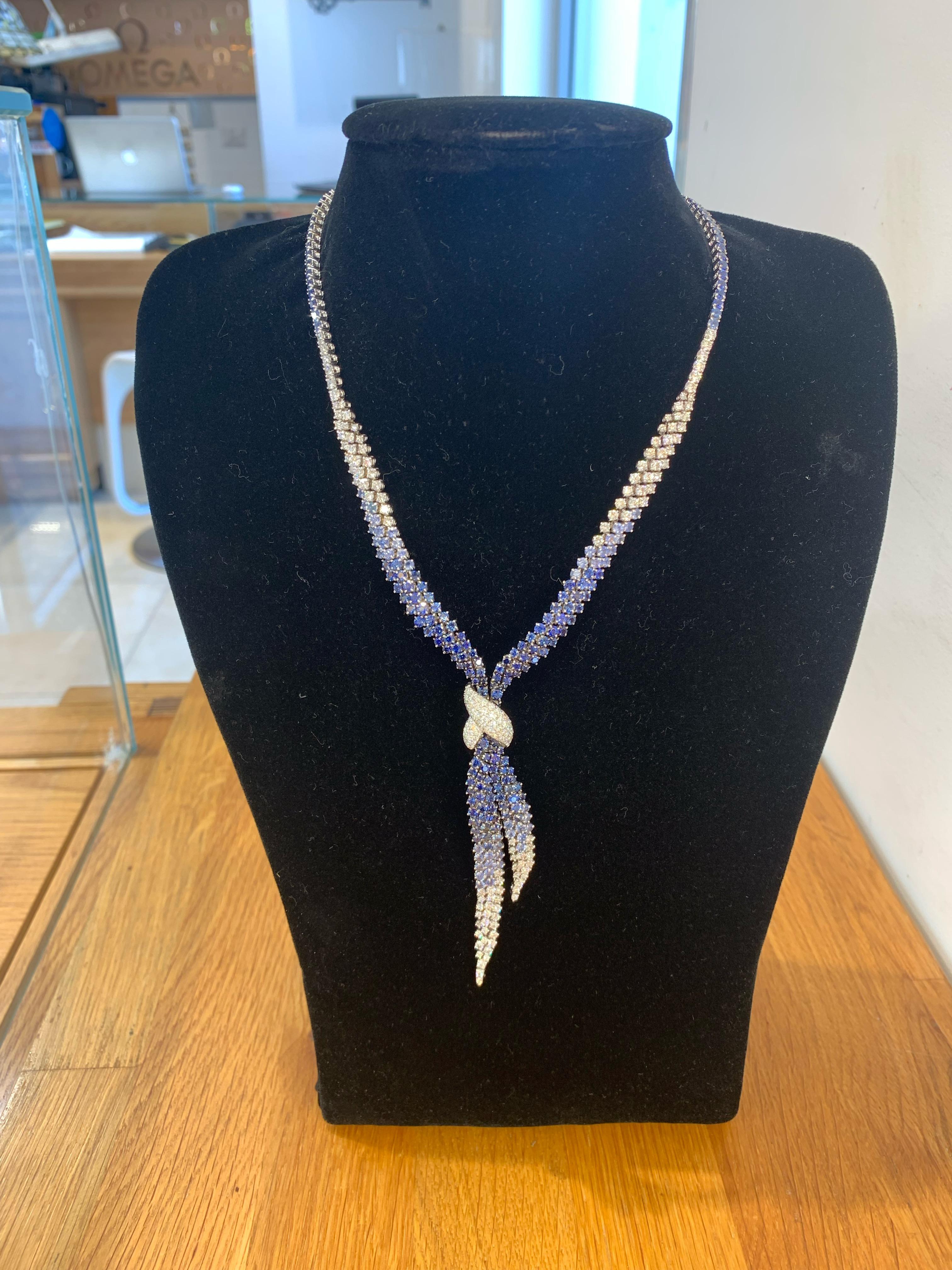 Stefan Hafner 18k Gold Blue Sapphire & Diamond Necklace  For Sale 3