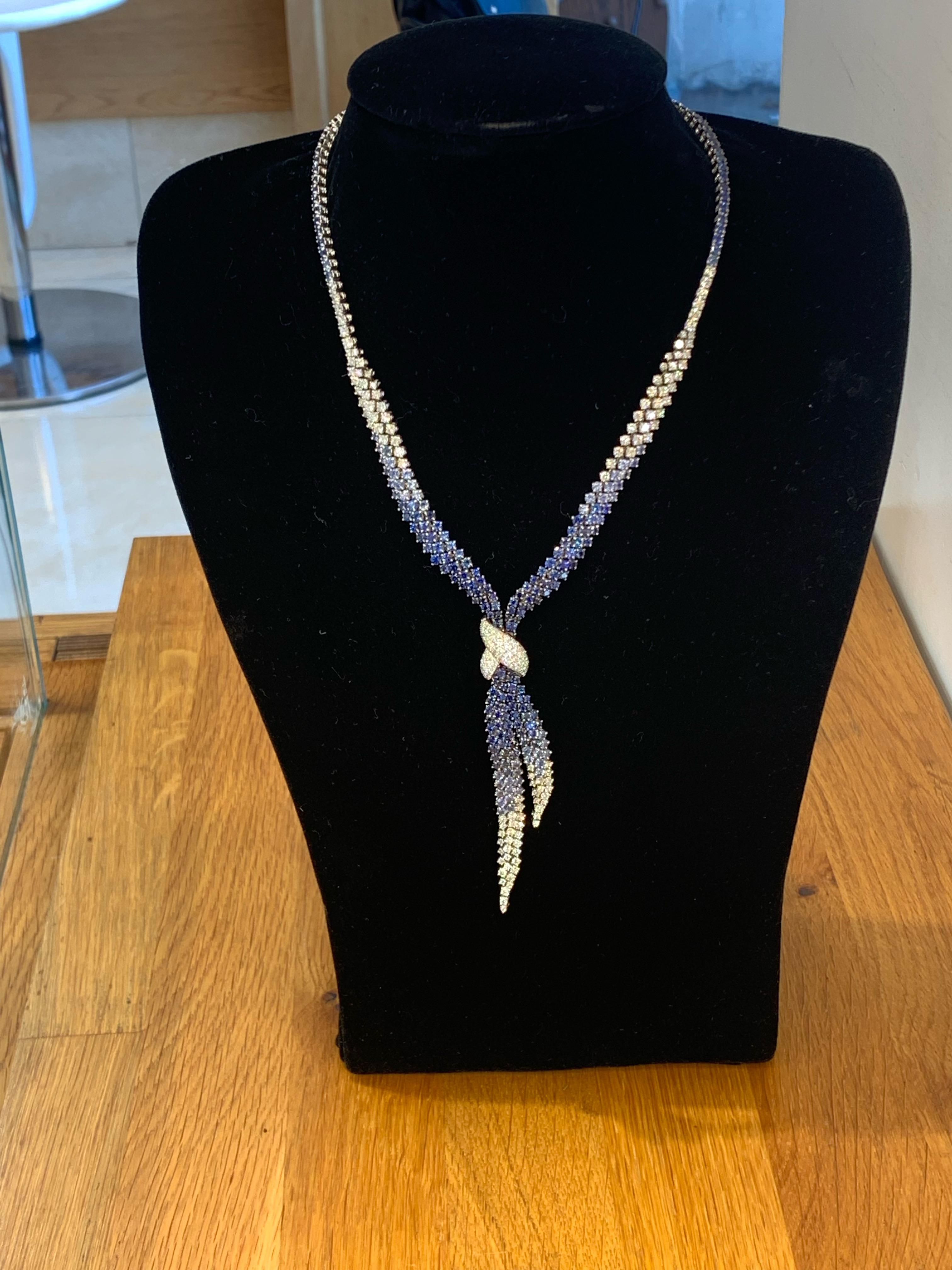 Stefan Hafner 18k Gold Blue Sapphire & Diamond Necklace  For Sale 4