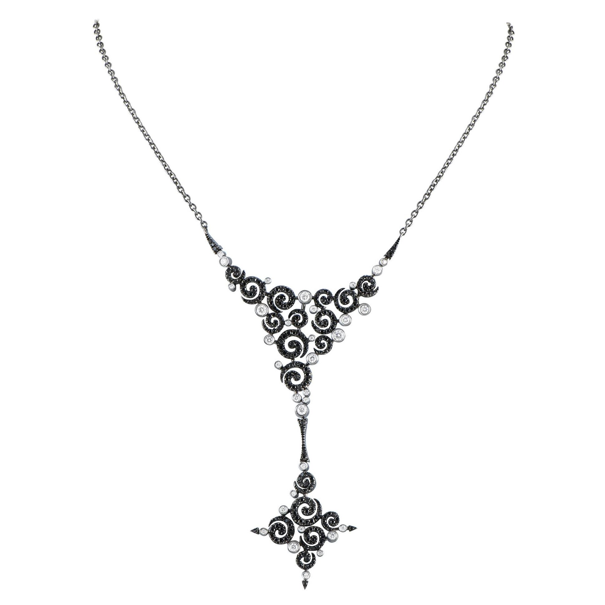Stefan Hafner 18K White Gold 1.05ct Diamond and Black Diamond Necklace For Sale