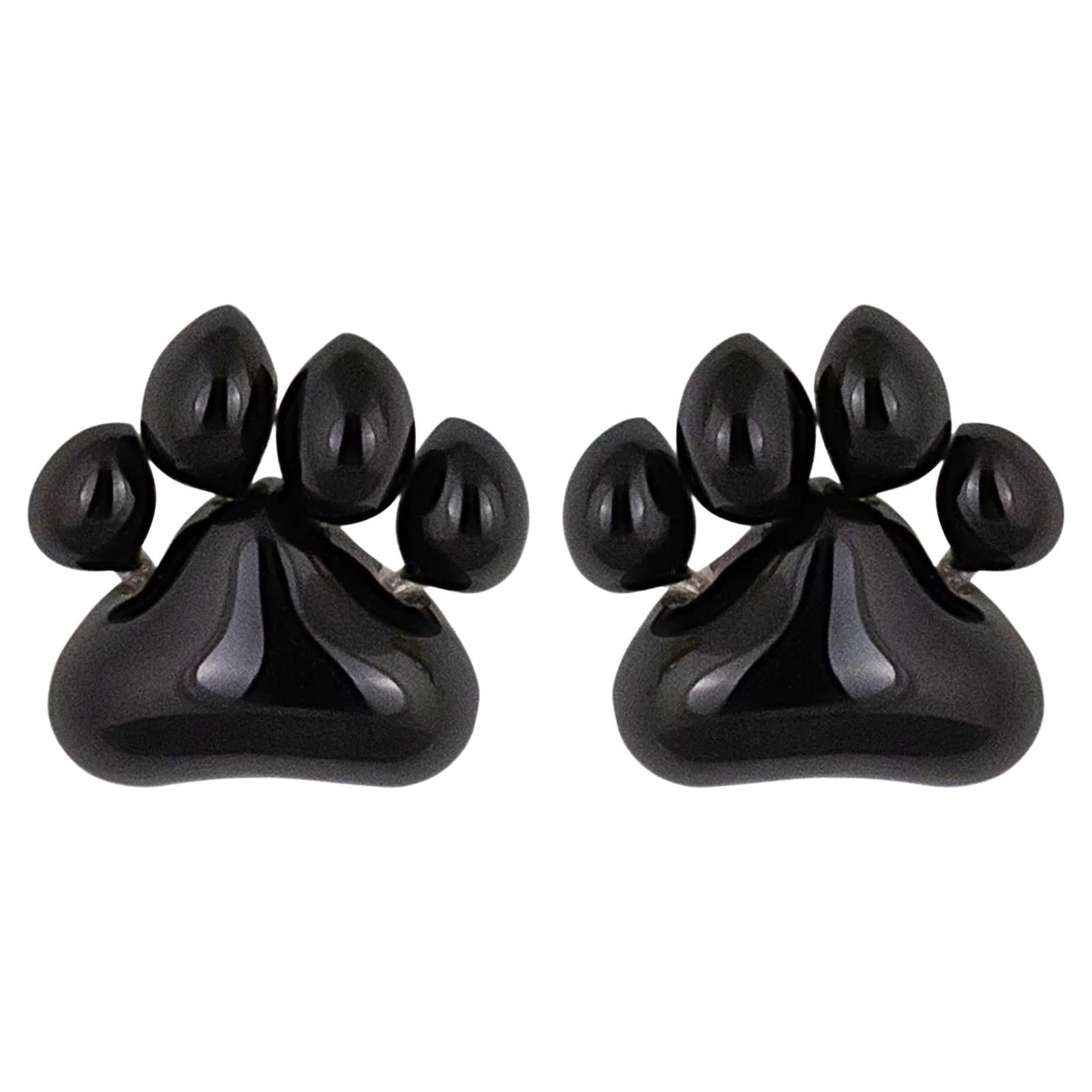 Stefan Hafner 18K White Gold Black Enamel Paw Earrings