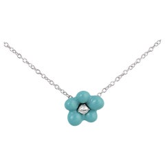 Stefan Hafner 18K White Gold Diamond & Blue Enamel Flower Pendant Necklace