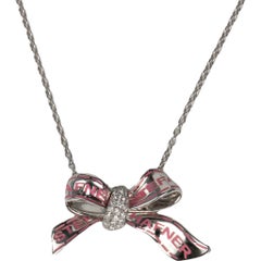 Stefan Hafner 18k White Gold Diamond Bow Pendant Necklace
