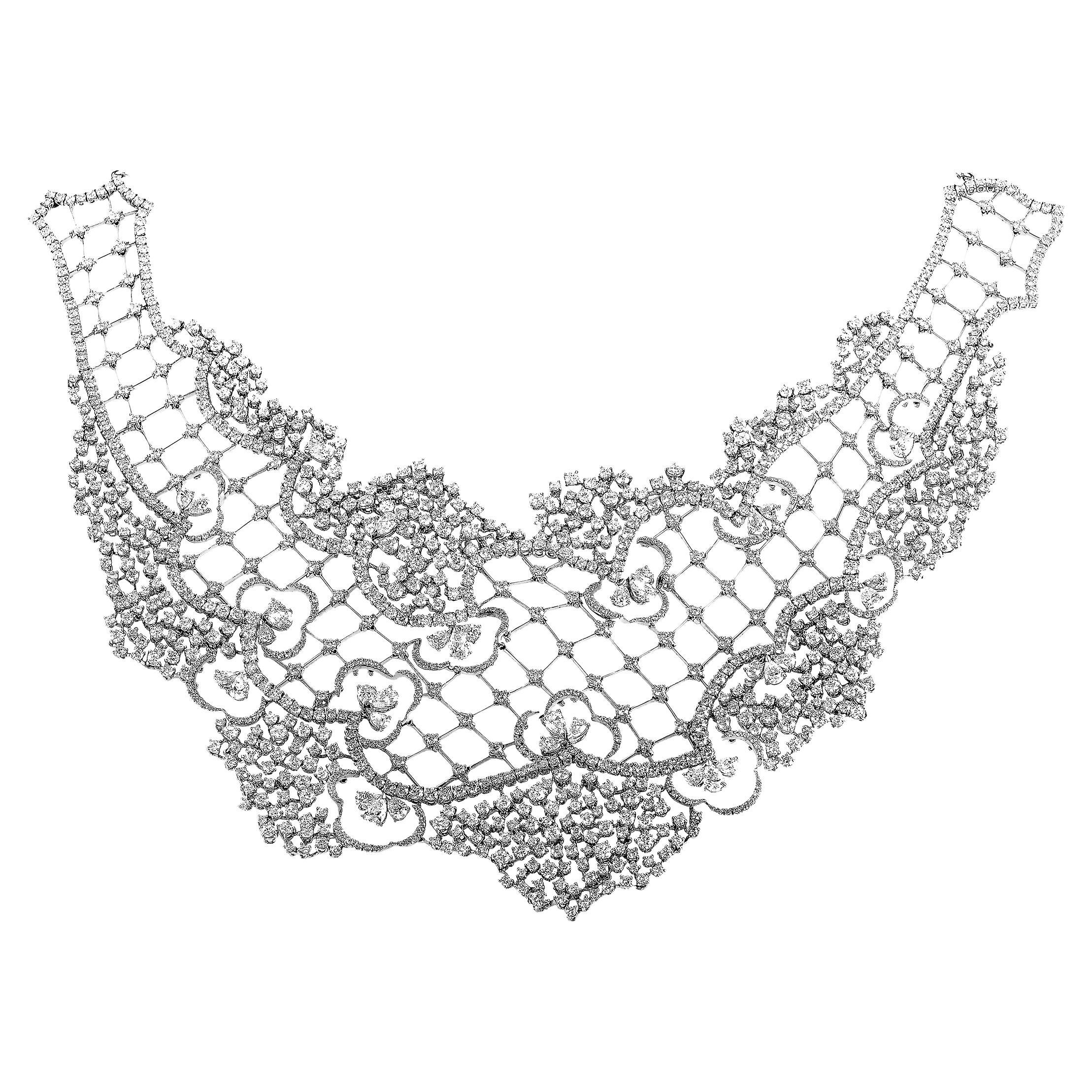 Stefan Hafner 18K White Gold Diamond Lace Large Bib Necklace