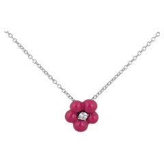 Stefan Hafner 18K White Gold Diamond & Pink Enamel Flower Pendant Necklace