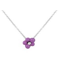 Stefan Hafner 18K White Gold Diamond & Purple Enamel Flower Pendant Necklace