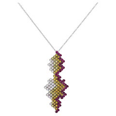 Stefan Hafner 18K White Gold Diamond & Ruby & Sapphire Pendant Necklace