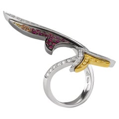 Stefan Hafner 18K White Gold Diamond & Sapphire & Ruby Ring