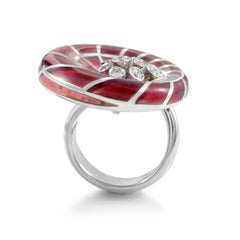Stefan Hafner 18 Karat White Gold Enamel Diamond and Crystal Cocktail Ring