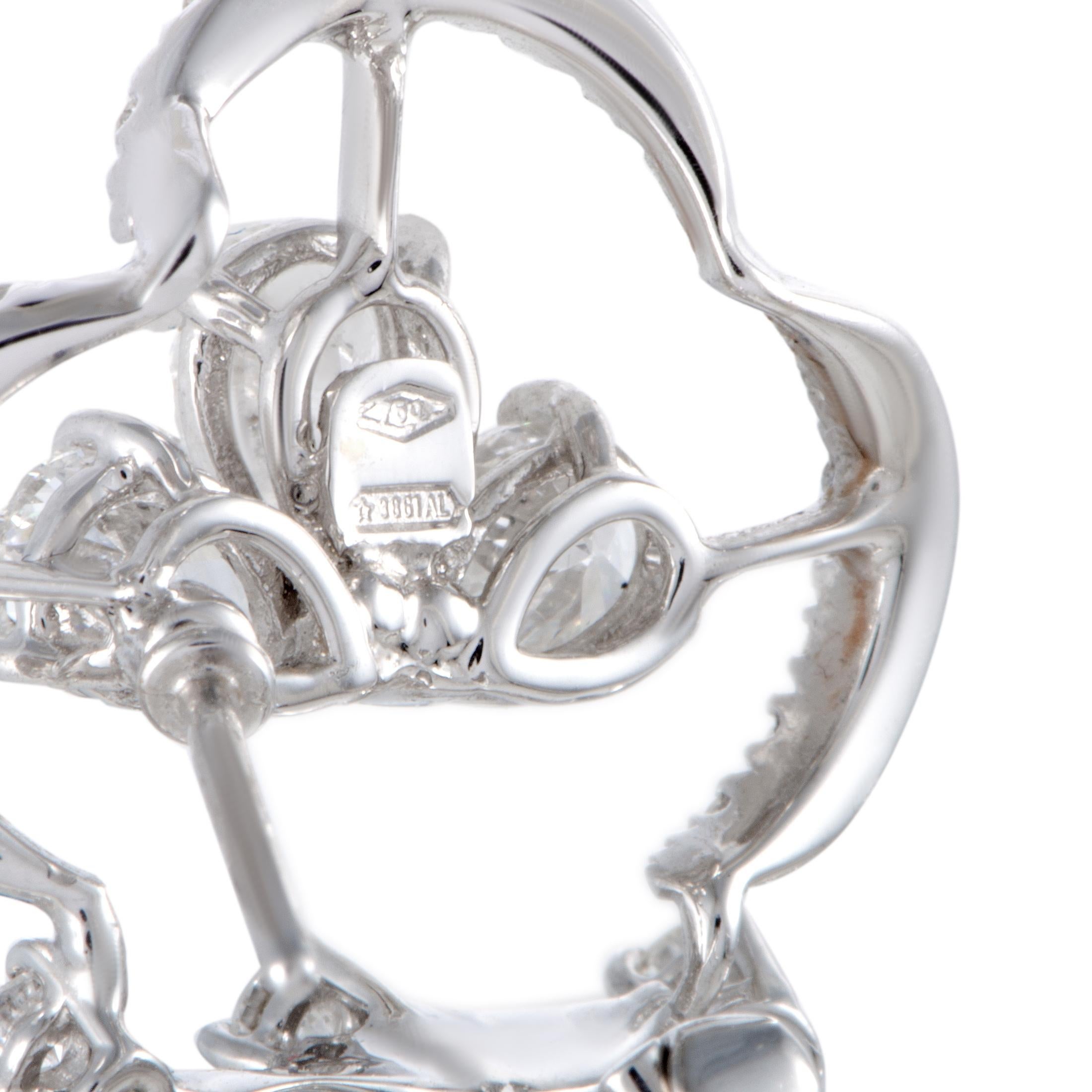 Stefan Hafner 18K White Gold Full Diamond Omega Earrings In Excellent Condition In Southampton, PA