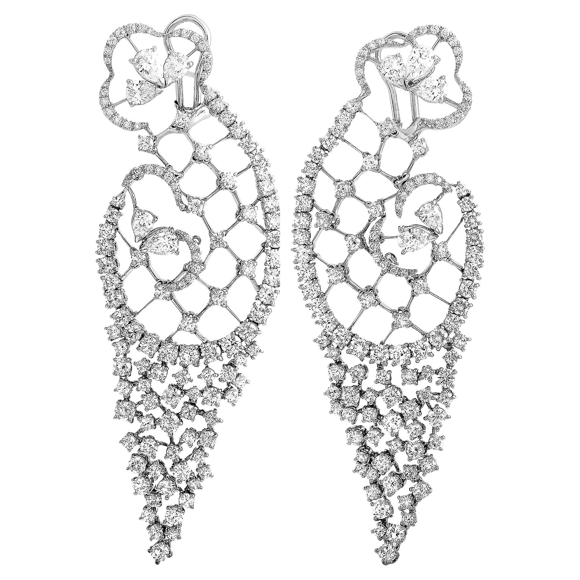 Stefan Hafner 18K White Gold Full Diamond Omega Earrings