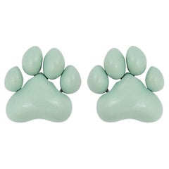 Stefan Hafner 18K White Gold Green Enamel Paw Earrings