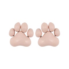 Stefan Hafner 18K White Gold Pink Enamel Paw Earrings