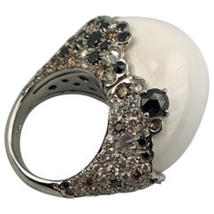 Stefan Hafner 18k White Gold White Agate and Mixed Color Round Diamond Ring