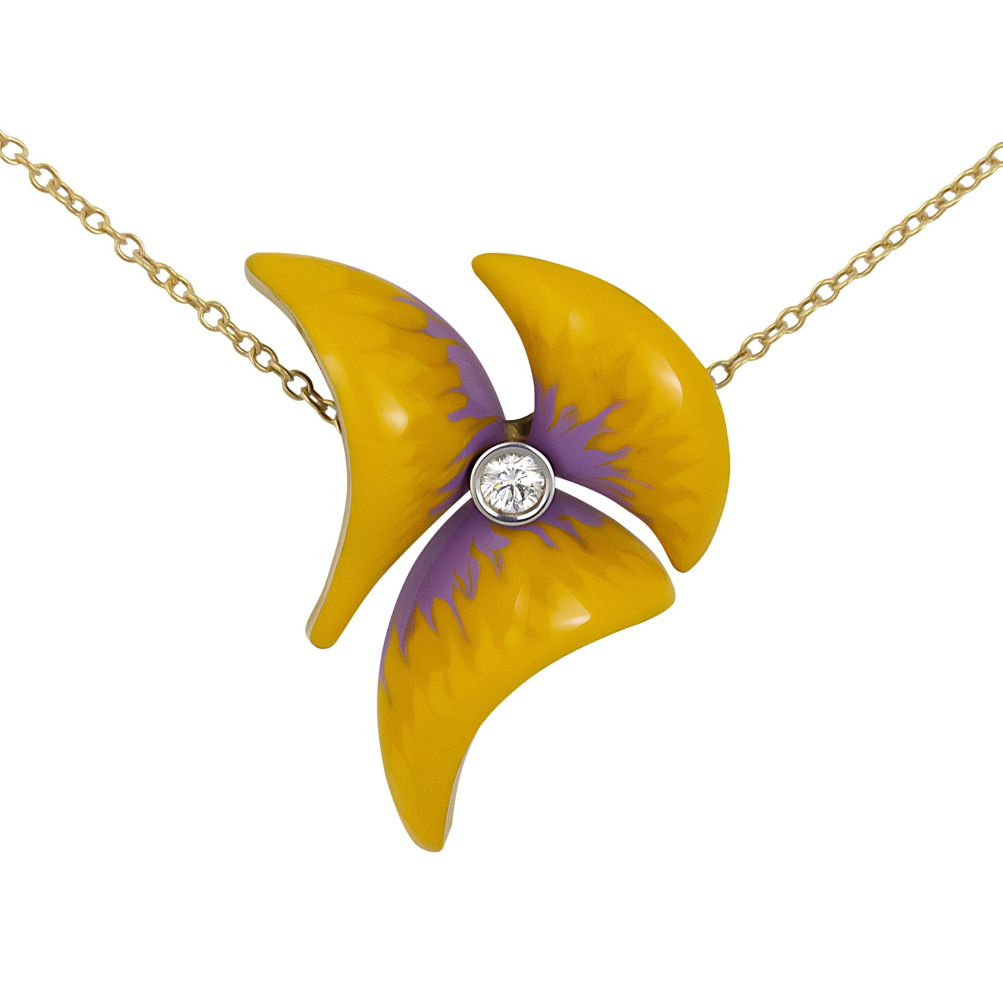 Modern Stefan Hafner 18K Yellow Gold 0.13ctw Diamond & Yellow Enamel Necklace For Sale